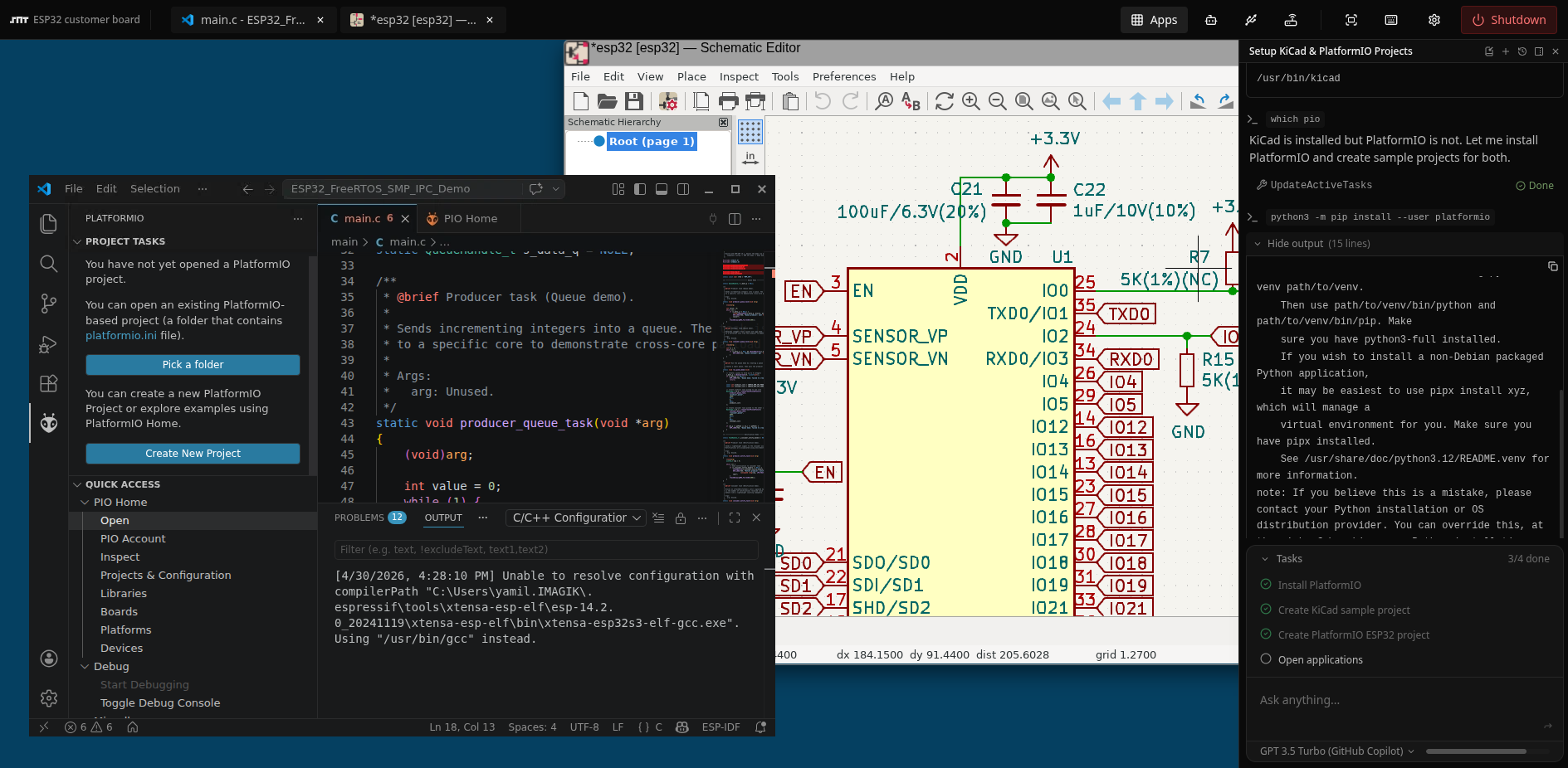 A machine with Kicad, VS Code, and platformio
